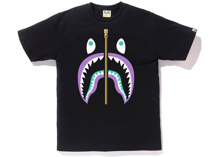 BAPE Colors Gold Zip Shark Tee Black Size M